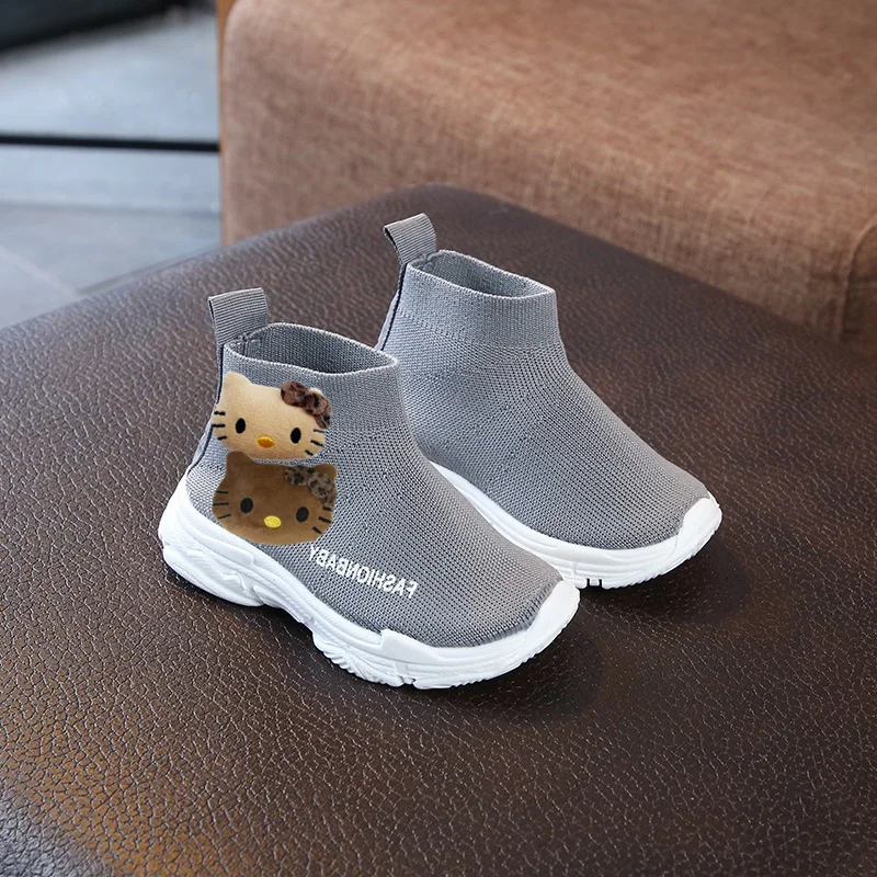 

Детская вязаная повседневная обувь hello kitty, весенне-осенние носки, спортивная обувь для мальчиков и девочек, дышащая сетчатая обувь для малышей, эластичная
