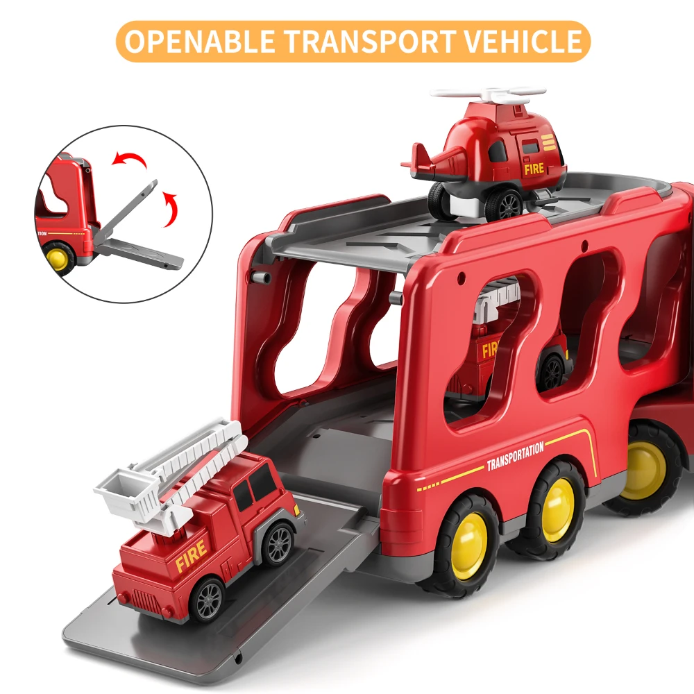 WizKidz Kids Fire Truck Toy Friction Car Powered Car Toy for 1 to 6 Years Old Transport Truck Gift for 3+ Years Old Boys & Girls