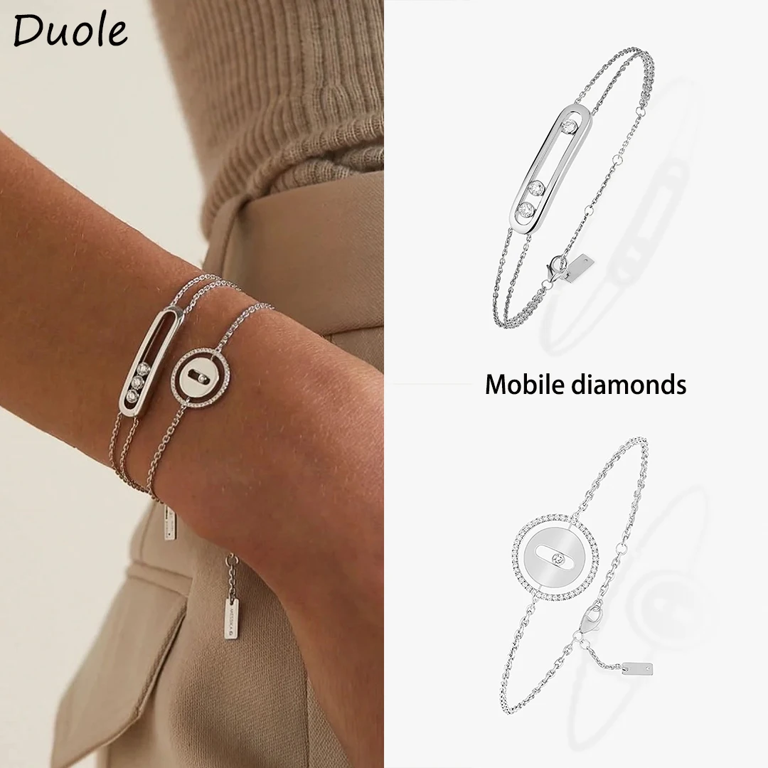 925 Sterling Silver Luxury Jewelry Mobile Three Diamond Women's Bracelet. Advanced Layering.