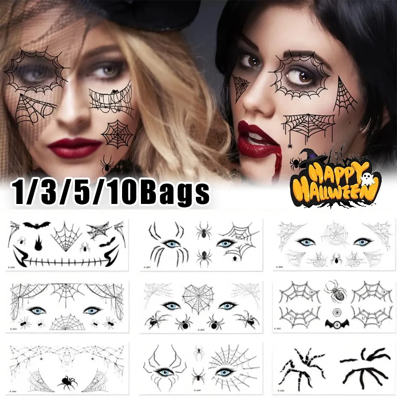 

Spider Web Temporary Tattoos Halloween Face Shoulder Arm Stickers Scary Body Art Party Favor Supplies Decor