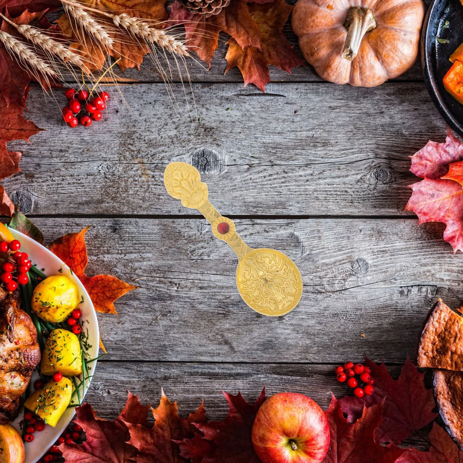 

Vintage Carved Tibetan Alloy Butter Spoon Round Ergonomic Outdoor Camping Coffee Tea Dessert Multifunction Spoon