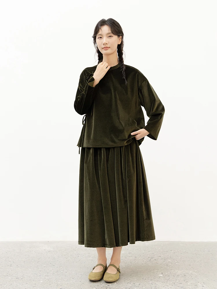 

New Le Collection 00% Cotton Flannel Military een Autumn New Chinese Sle Top Skirt Set Fairy T Mystery Commute Sl...