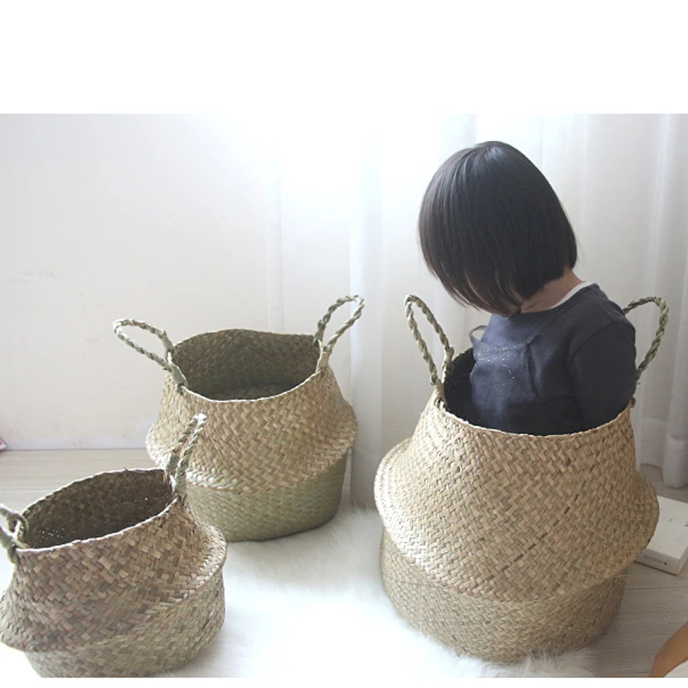 

Rattan Portable Flower Basket Small with Handles Grocery Baskets Decorative Wicker Storage