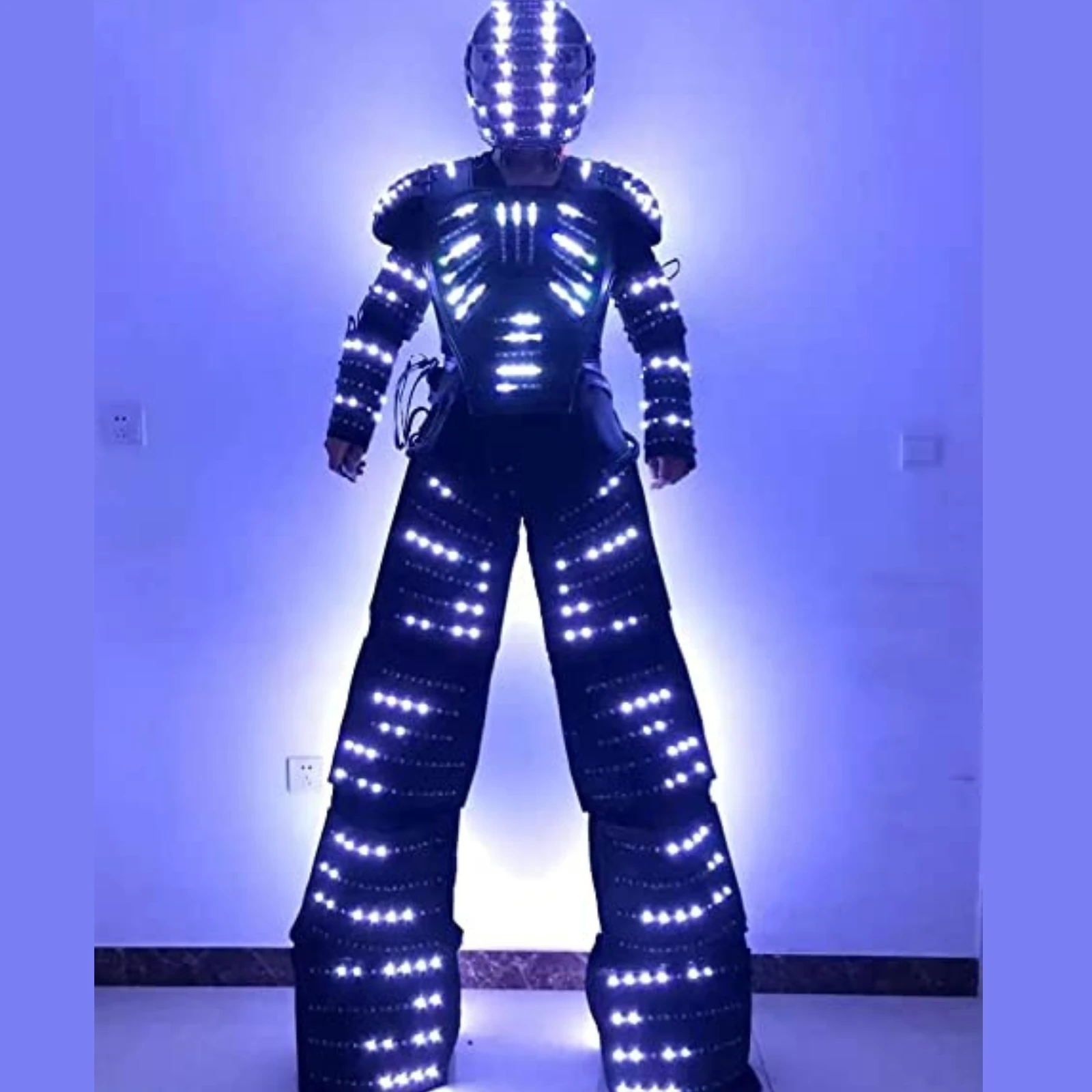 LED Robot Costume Adult DJ Light Up Party Clothing Helmet Luminous Jacket Clothes for Stilts Performance