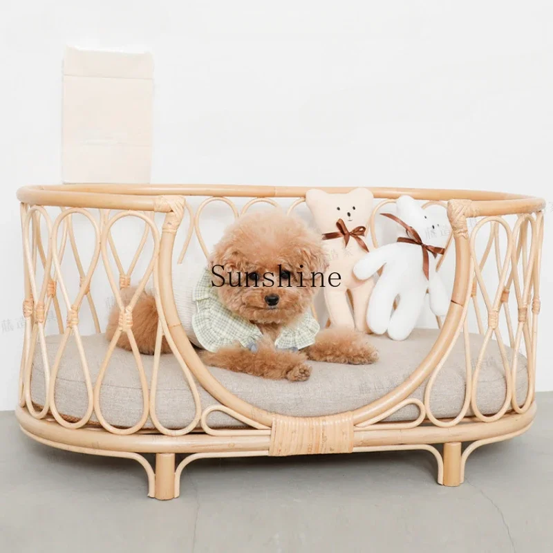 

Rattan Children's Sofa Chair True Rattan Handwoven Dog Kennel Teddy Big Golden Retriever Large Pet Bed