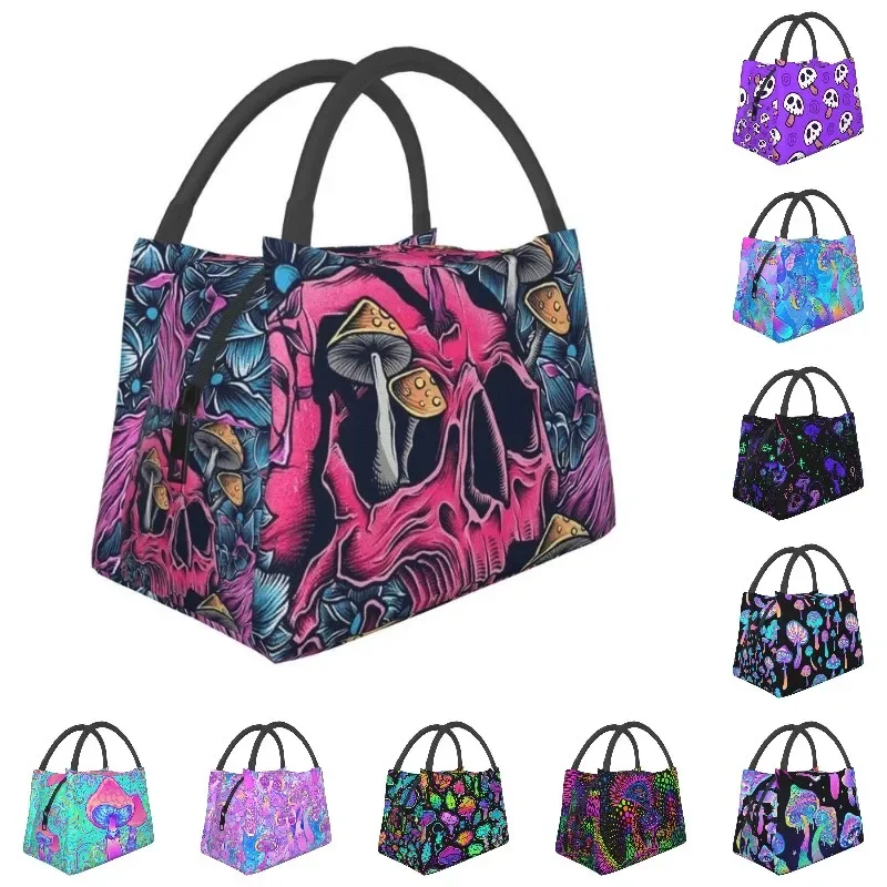 

Custom Trippy Skull Magic Mushroom Art Lunch Bag Women Thermal Cooler Insulated Boxes for Office Travel