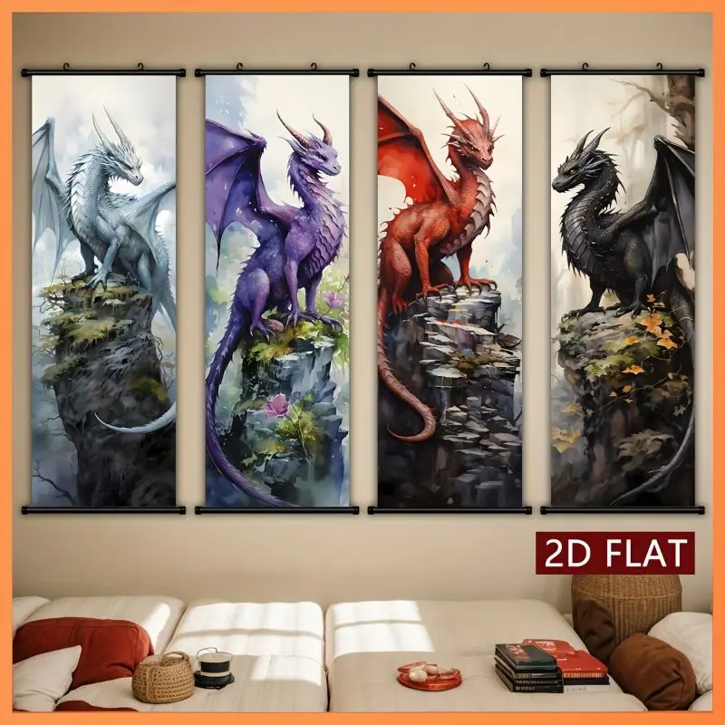 VIKAMA Multicolor Wyrm Cliff Wall Tapestry White Purple Vermilion Noir Dragon Mythical Scroll Art Home Decor Modern Style Soft
