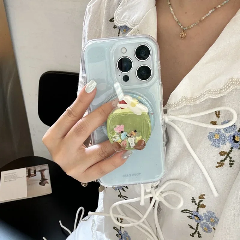 Adequado para suporte magnético do telefone bonito aperto titular areia movediça shake iphone aperto acessório de coco