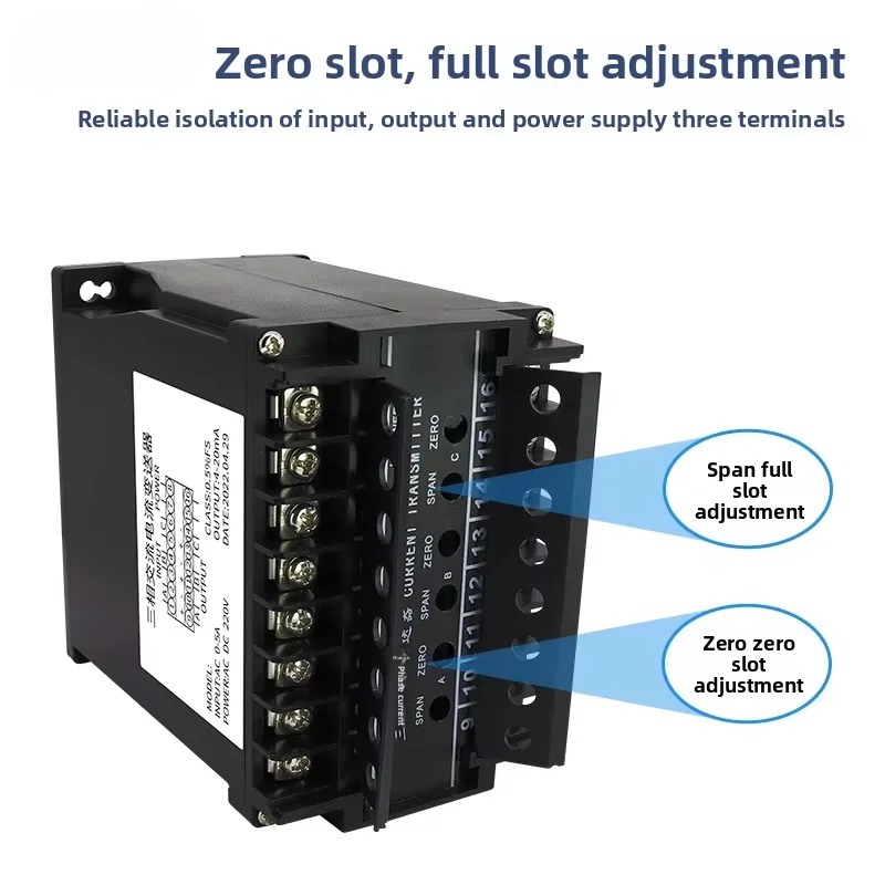 3 Phase AC Current Transducer High Precision Anti-surge AC0-10A Convert Standard Analog Signal 4-20mA Current Transmitter