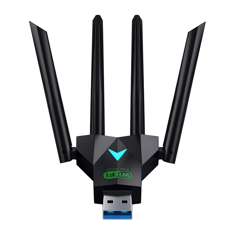 

Двухдиапазонный USB-адаптер Wi-Fi 1300 Мбит/с, 2,4 ГГц/5 ГГц, Wi-Fi-донгл USB3.0, 802.11AC, беспроводной приемник с 4 антеннами для ПК/ноутбука, без драйверов