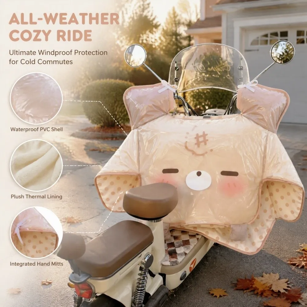 Thickened Fleece Lined Windshield Cover Transparent PVC Waterproof Windproof E-Bike Windshield Cover Extra Thick Fleece