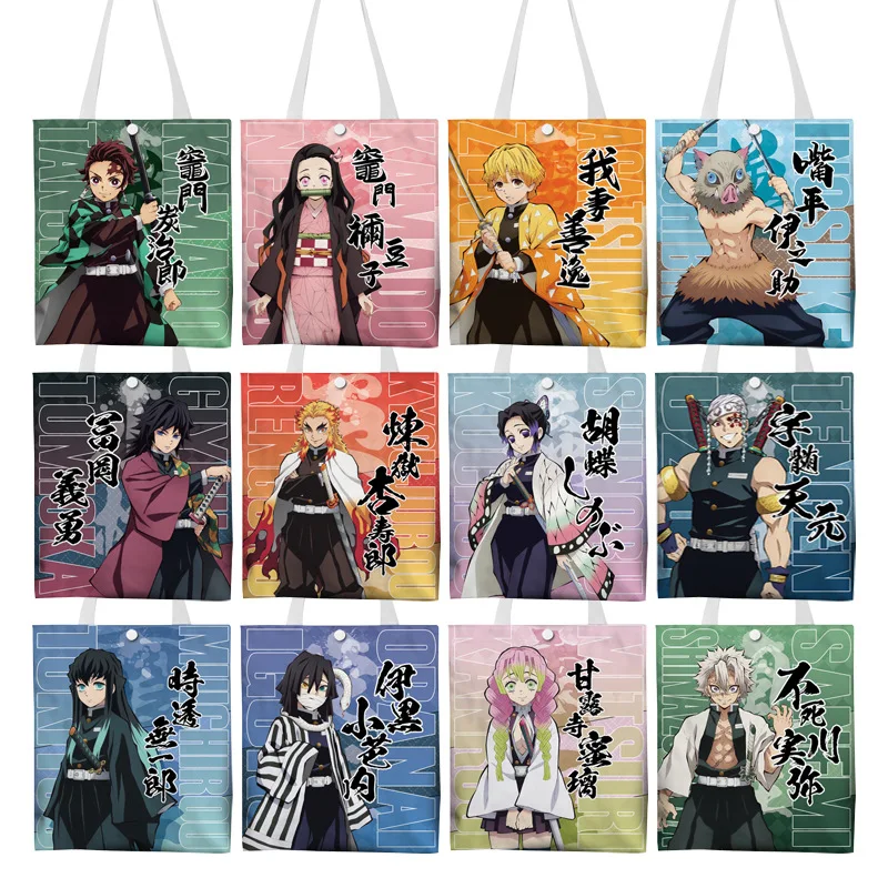 Demon Slayer Kimetsu No Yaiba Kamado Tanjirou Handbags Shoulder Bags Casual Shopping Handbag Women Elegant Canvas Tote Bags