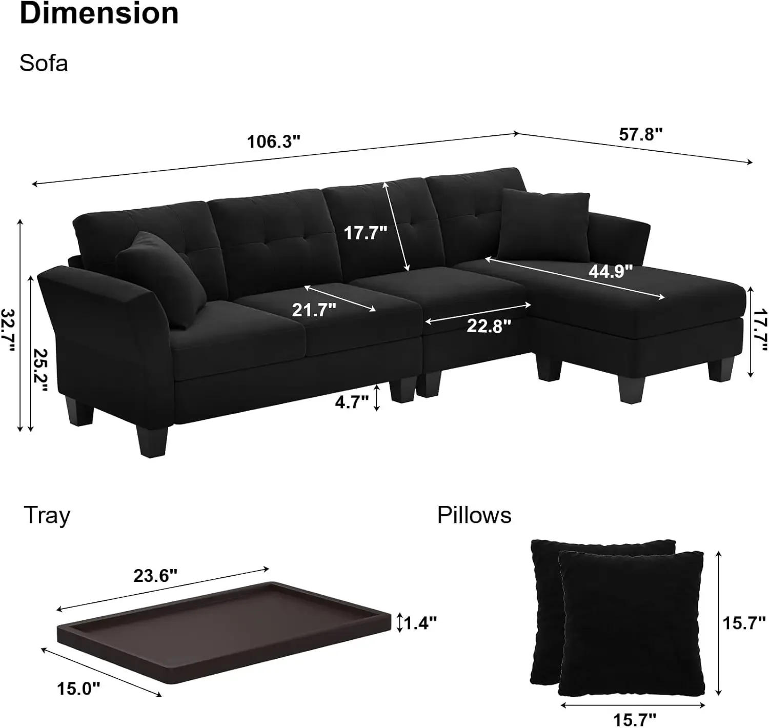 Convertible Sectional Couch Velvet L Shaped Sofa 4 Seat Sofa with Chaise L-Shaped Couches Reversible Sectional Sofa