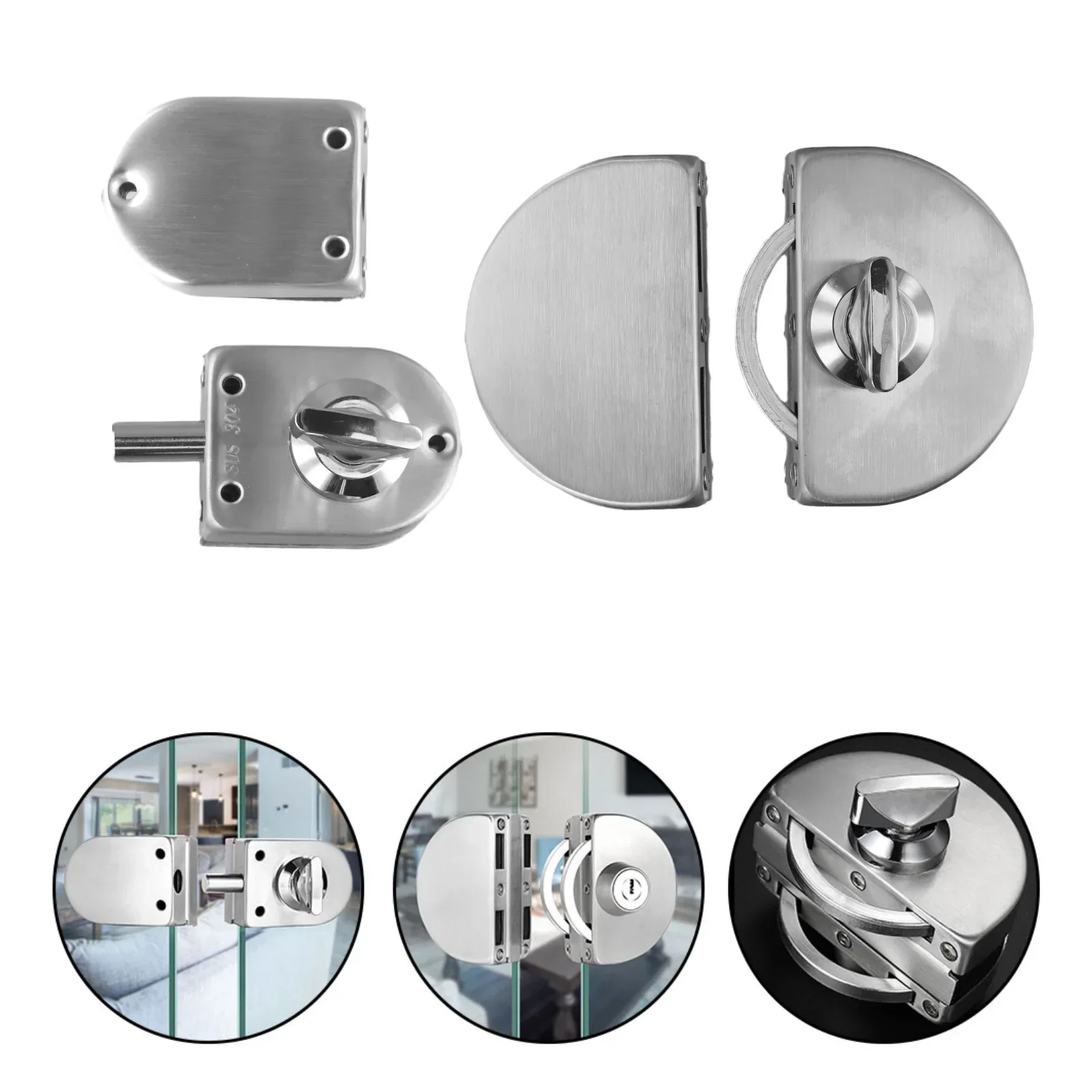Stainless Steels Glass Door Lock, Sliding Lock, Dual-Sided Floor Locks Suitable For Glass Doors 10-13mm Thick