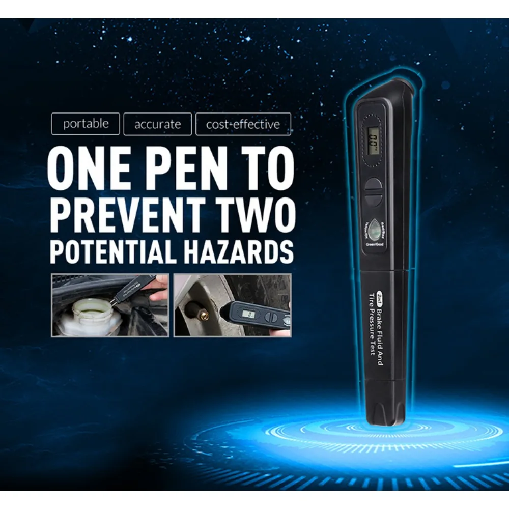 Brake Fluid Tester Tire Pressure Monitoring Meter Two in One Brake Fluid Water Content Test Pen Brake Fluid Test Pen
