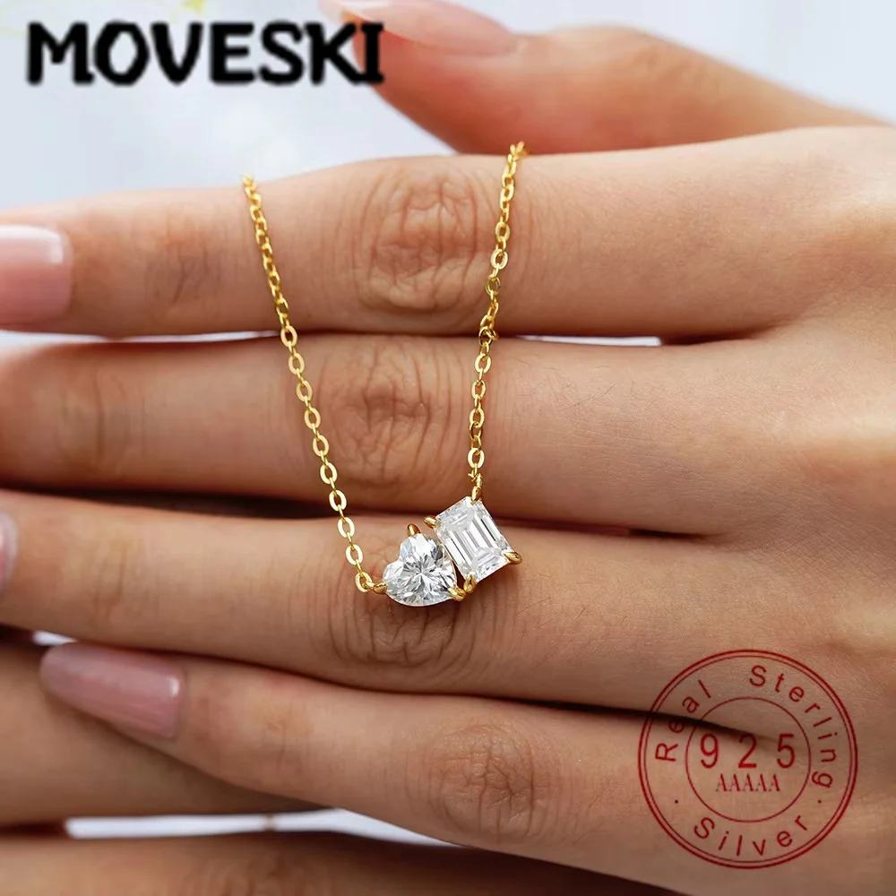 

Ожерелье с подвеской из муассанита 1CT + 1CT для женщин, сверкающие свадебные украшения с сертификатом, ожерелье из стерлингового серебра 925 пробы