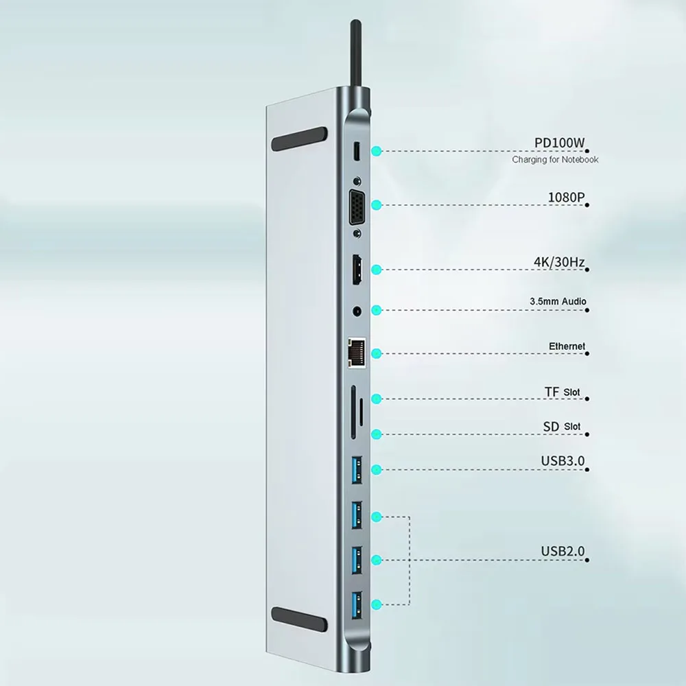 タイプ C ハブ 100W PD 充電アダプタ HDTV 1080P 4K 30HZ オーディオ 100 Mbps RJ45 イーサネット ケーブル スプリッタ USB ディスク マイクロ SD TF カード読み取り