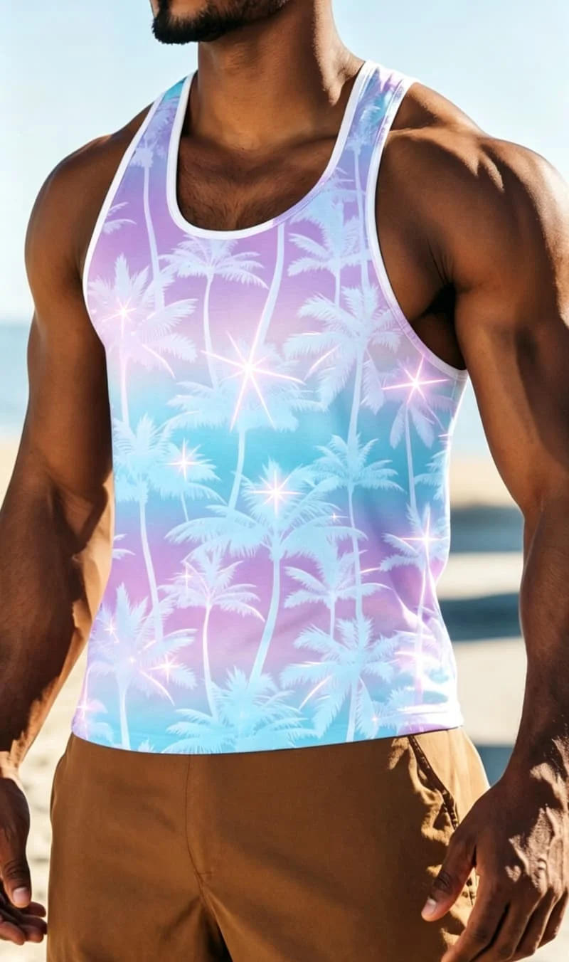 Men's neon gradient printed sleeveless Tank, suitable for summer parties, dates, daily commuting, and casual wear