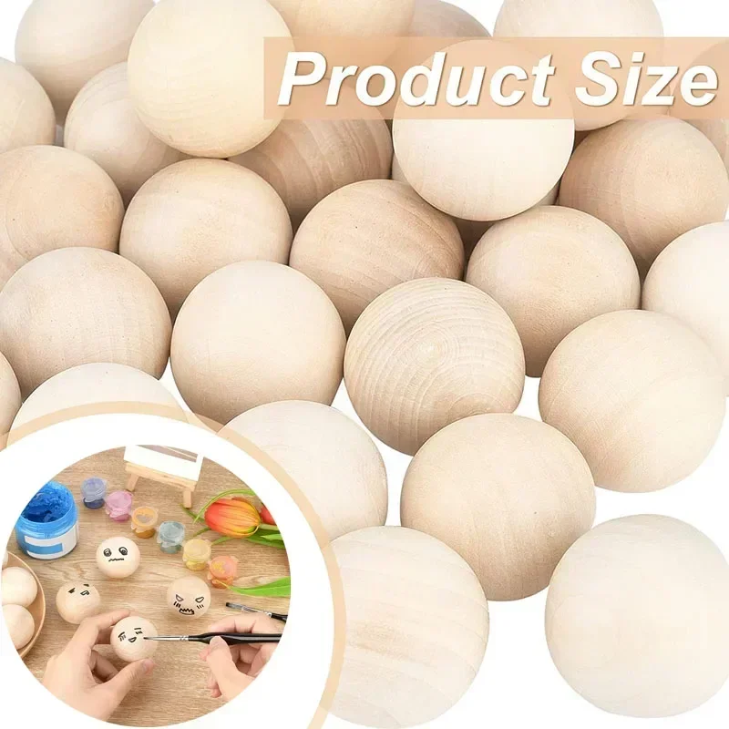 10-40mm Natural Circular Wooden Ball Unfinished Hardwood Craft Ball Decorative Wooden Ball Without Holes Suitable for Manual DIY