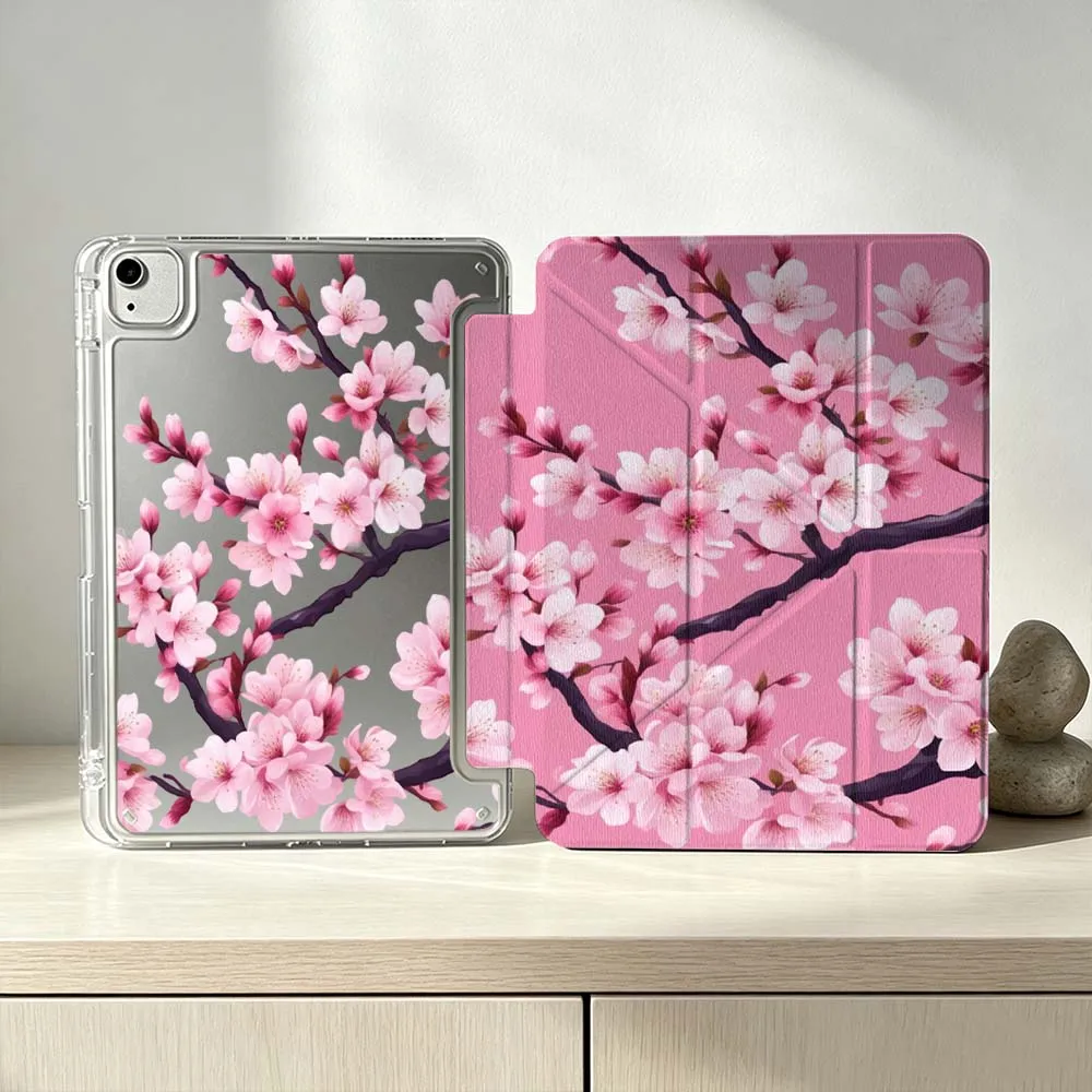 Pink Cherry Blossom Pattern Soft For iPad Pro Air mini 6 5 4 3 2 1 11th 10th 6th 5th M5 M4 M3 M2 9gen Foldable 3Y Tablet Case