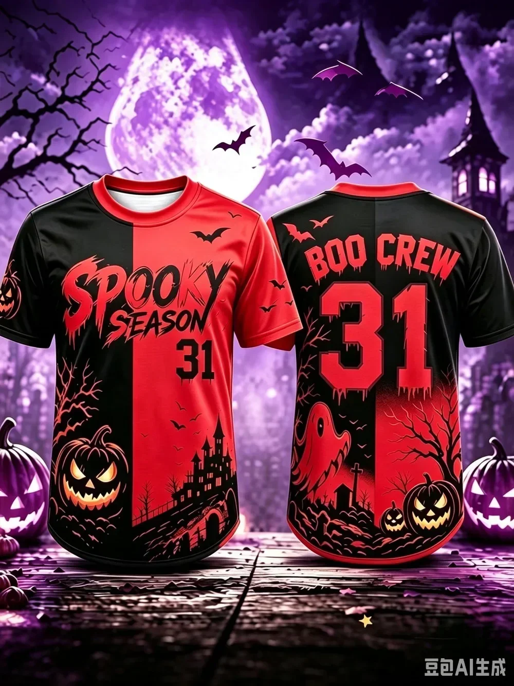 Red Black Split Halloween 3DPrint Men's Jersey Spooky Season Boo‑Crew 31 Tshirt  Pumpkin Ghost Bat Gothic Fall Party Sports Tees