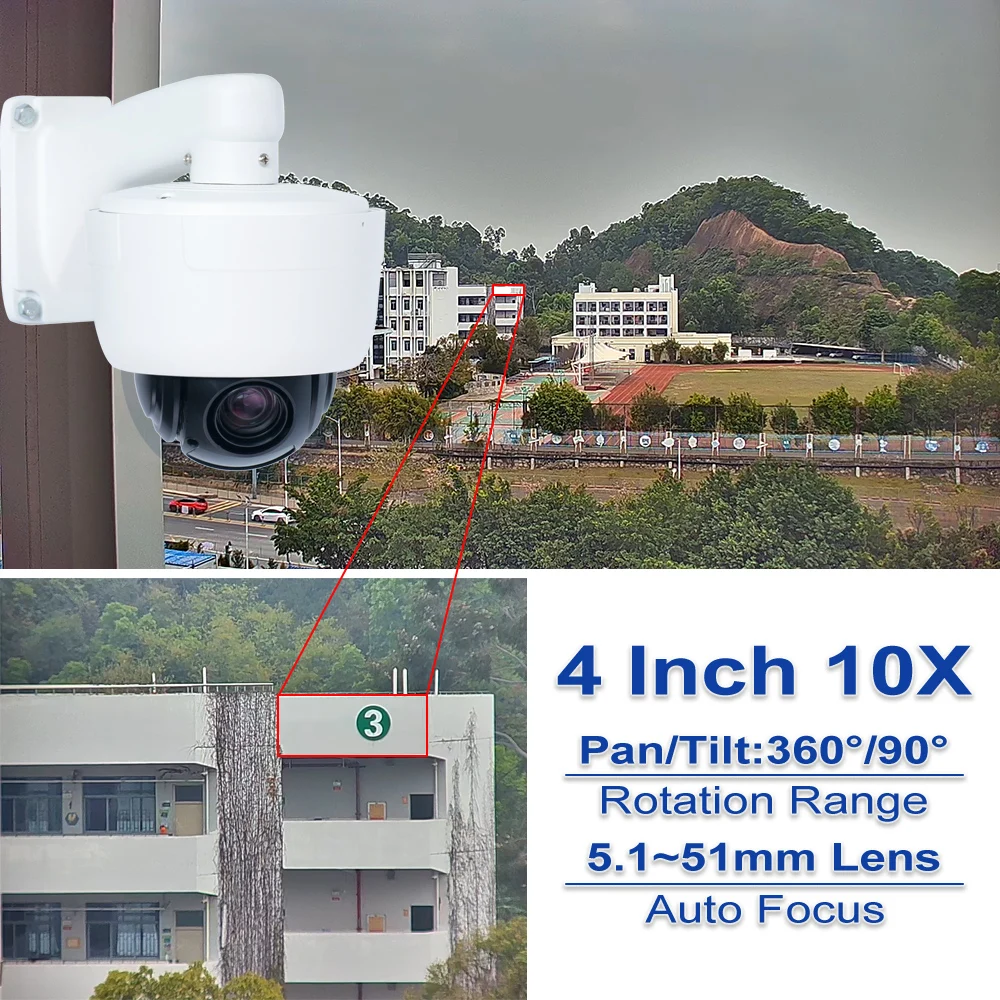 กล้องวงจรปิด Ahd Analog 2MP PTZ Smart Security CCTV HD PTZ ความละเอียด 1080P ขนาดเล็ก ซูม 10 เท่า กล้องวงจรปิดแบบ Speed Dome สำหรับภายนอกอาคาร