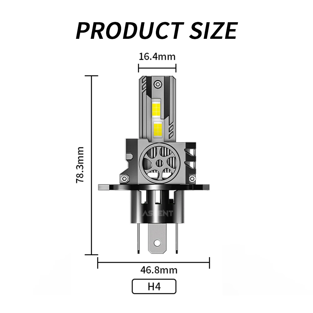 ASLENT 2PCS 40000LM H4 LED Headlight Bulbs for Car Canbus No Error 9003 HB2 H4 Hi/Lo Beam Headlamps 6000K White Auto Lamps 12V