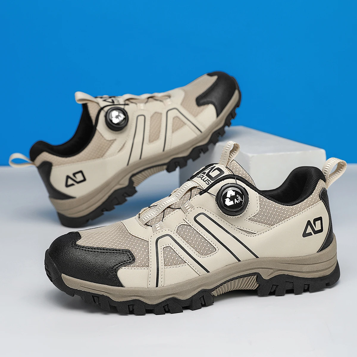 Men's Outdoor Hiking Shoes, New Leather and Mesh Combination with Rotating Buckle Design, Comfortable, Breathable, Versatile Casual Shoes, Men's Low-Top Lace-Up Thick-Soled Non-Slip Wear-Resistant Outdoor Trekking Shoes, Men's Youth Outdoor Running Exercise Fitness Running Shoes