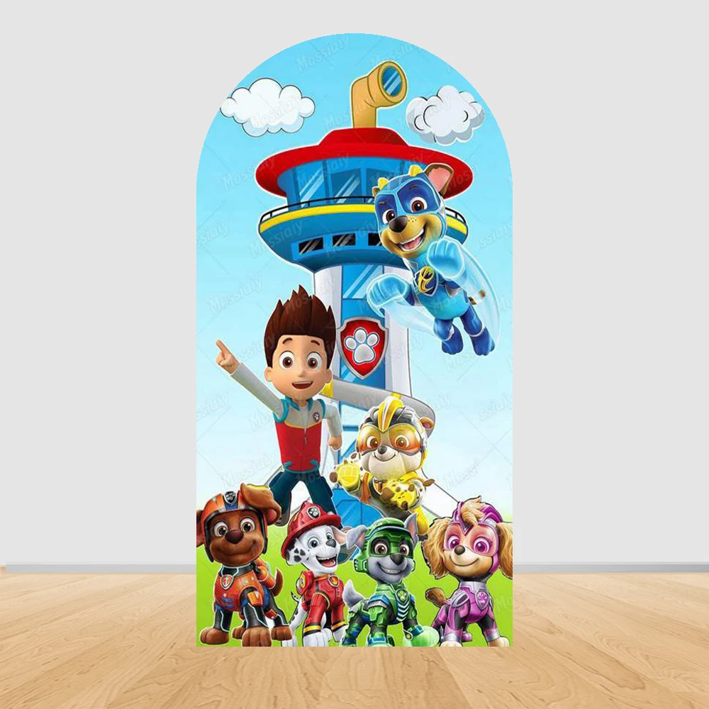 Paw Patrol Theme Arch Backdrop Cover Boys Birthday Party Background Decoration Baby Shower Photo Background Wall Stretch Fabric
