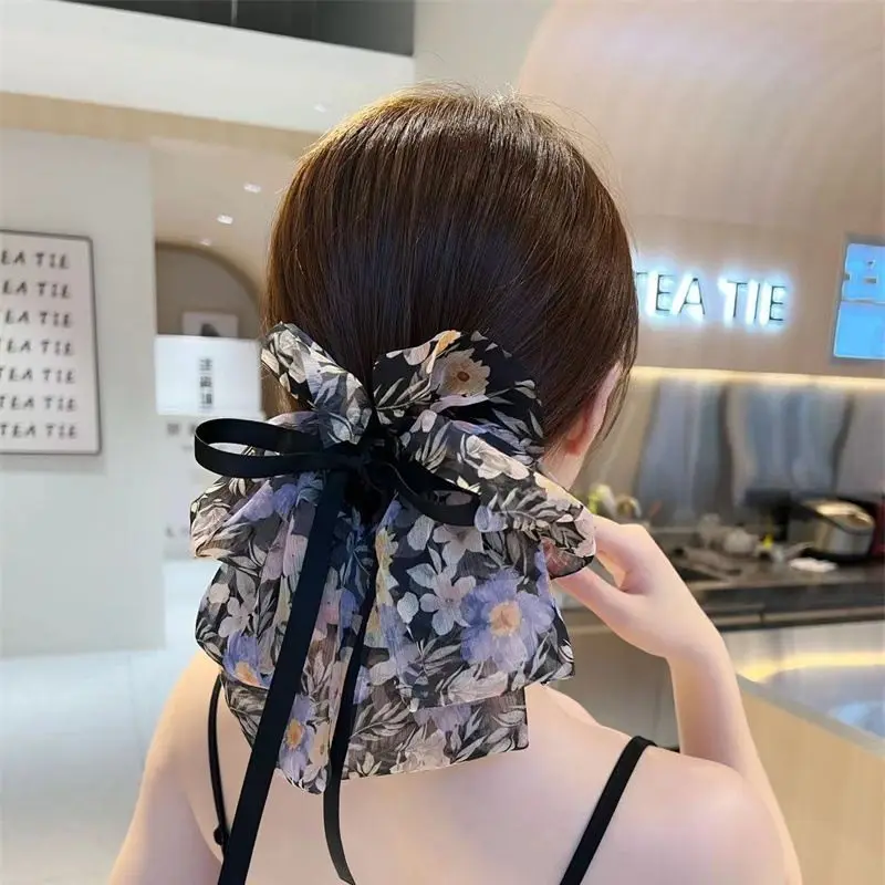 New Fashion Mesh Ribbon Hair Claw Bow Hair Clips for Women Girls Back Head Hairpin Horsetail clip Hair Accessories