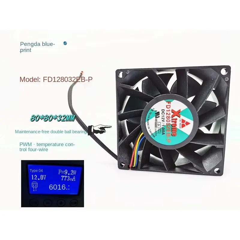 pa Wonsan FD128032EB-P 8032 double ball 12V large air volume PWM temperature control 8CM server cooling fan80*80*32MM