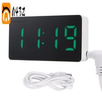 A43Z-Mini Desk Alarm Clock Digital Mirror LED Temperature USB Bedside Table Travel Clocks For Bedroom Living Home Decor