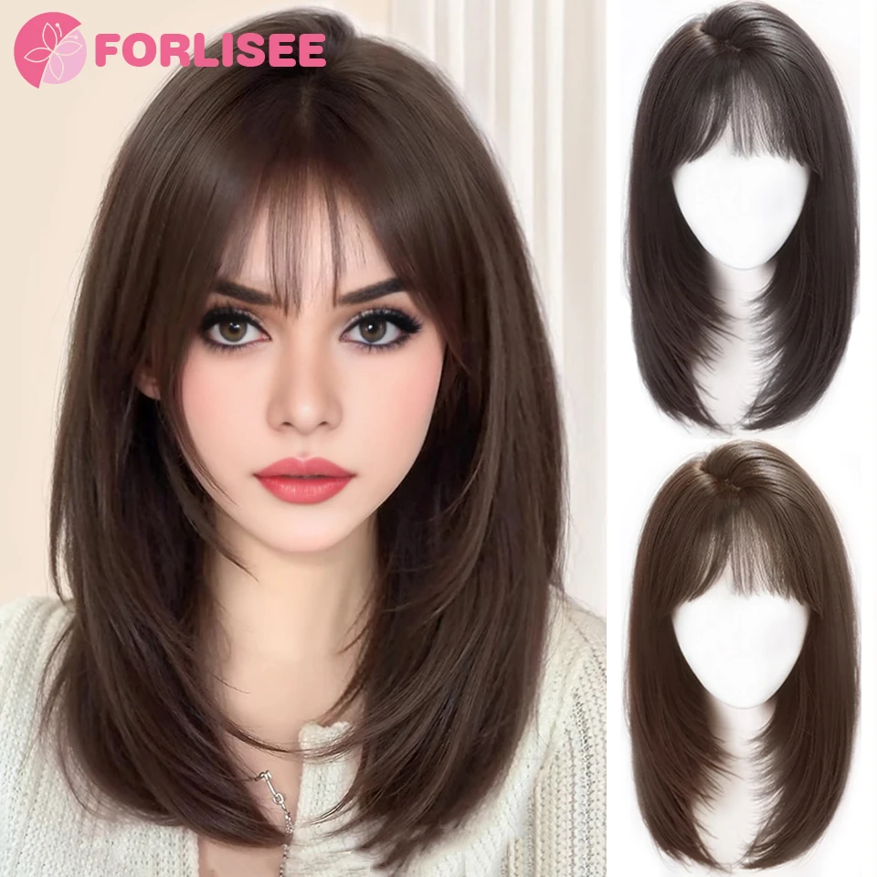 

FORLISEE Topper With Hair Bangs Synthetic Hair Clip In Hair Extensions For Daily Use Hair Accessories
