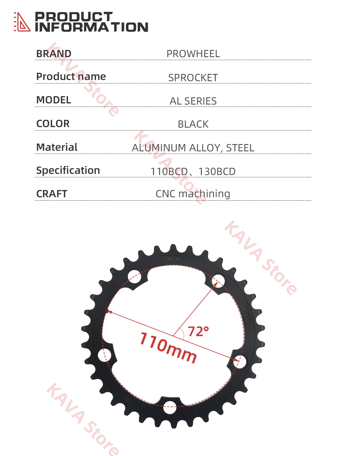 PROWHEEL Rennrad Kettenräder 110/130BCD Kurbelgarnitur Kettenblatt 34/39/50/53T Kettenblatt 8/9/10/11/12 Geschwindigkeit Fahrrad Zahnplatte Teile – Detail 6