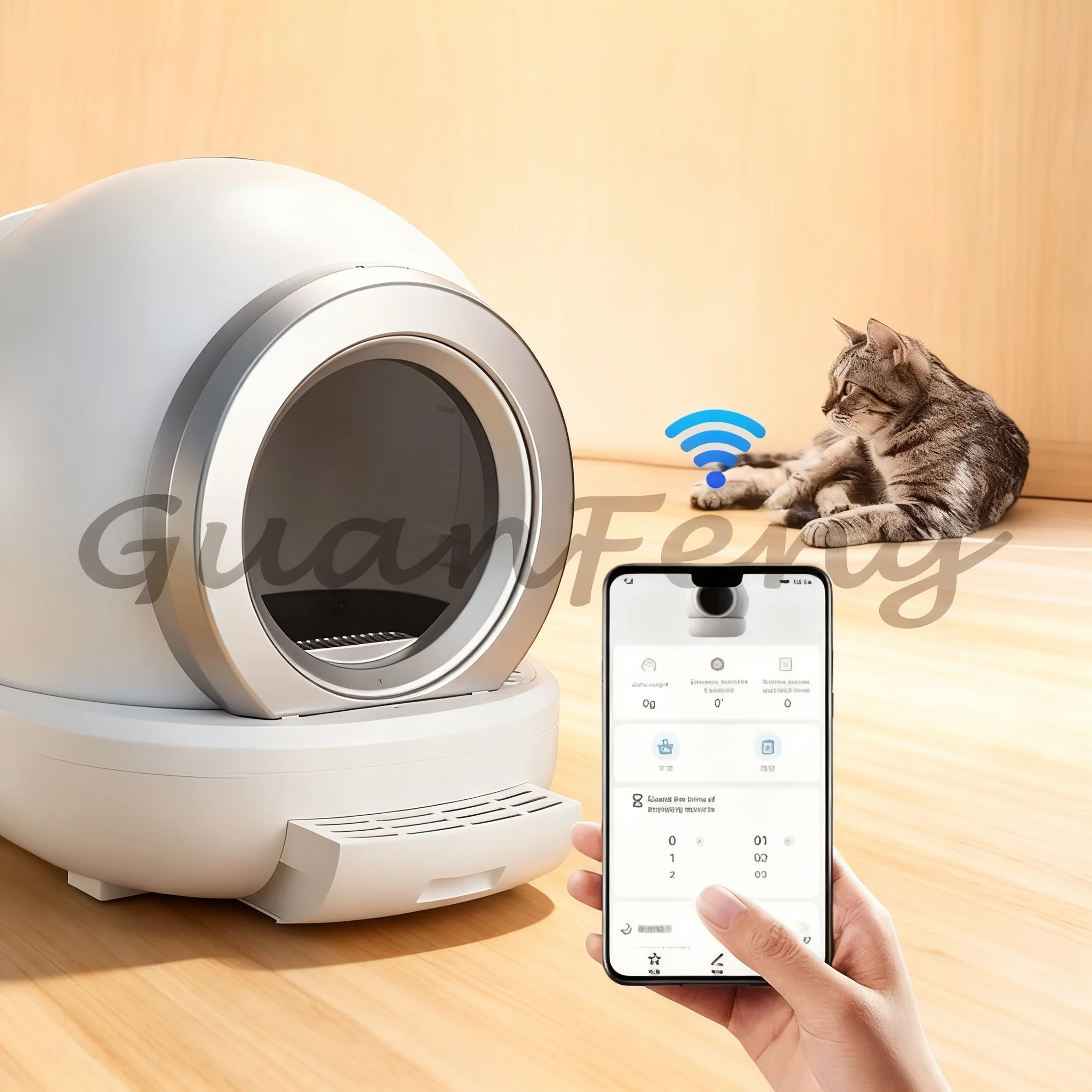 Automatic Kitty Toilet Smart Cat Litter Box, APP Control Self-Cleaning Design with Multi Safety Protection for Home