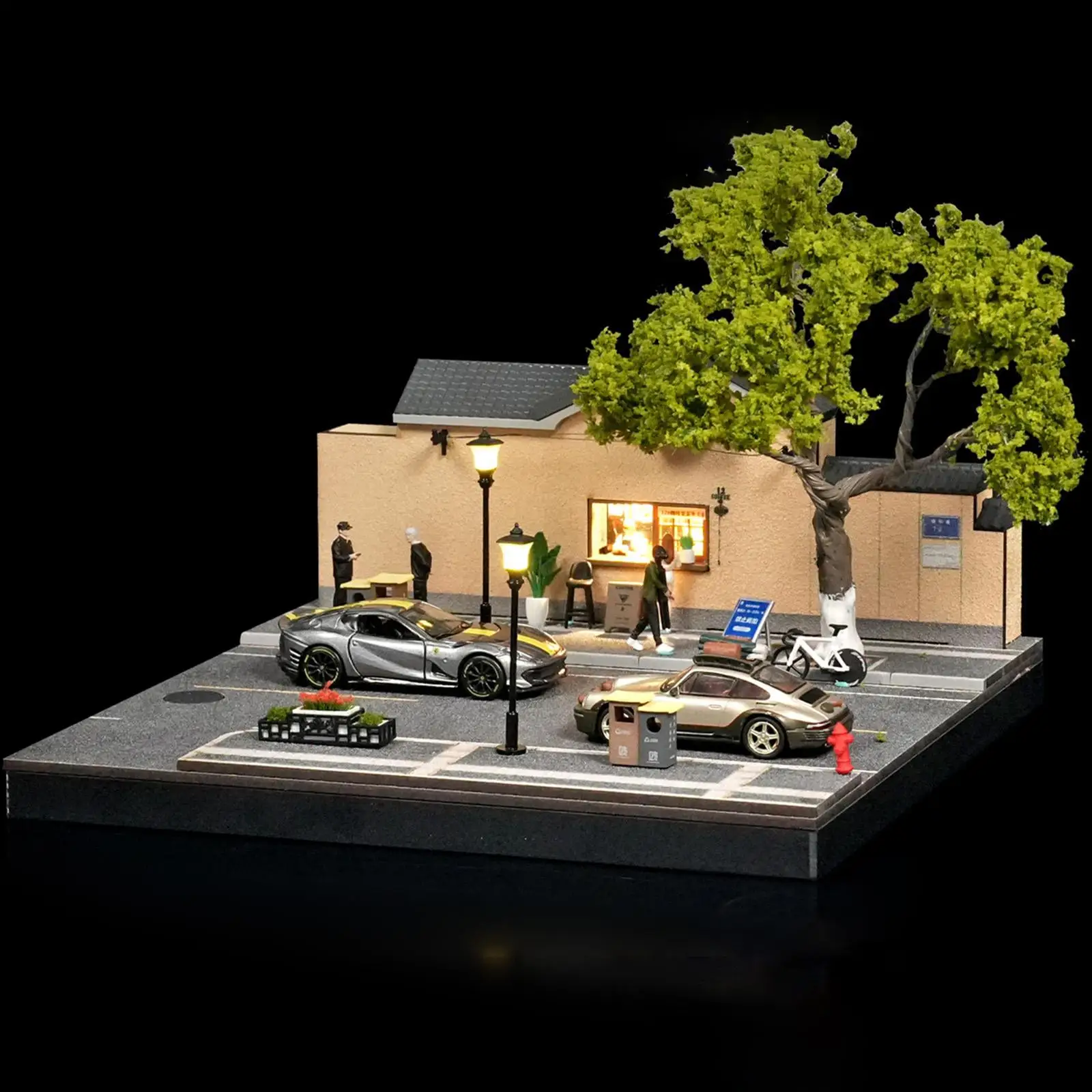 

Витрина для моделей автомобилей масштаба 1/64, диорама «Уличное кафе», коллекционный подарок, декор, реквизит для фотосессий, органайзер, коробка для хранения игрушечных машинок