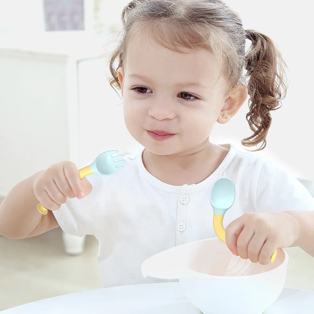 1Set Baby Fork Spoon Auxiliary Food Spoon Fall Proof Anti-Skid PP Material Training Tableware Toddler Utensils Learning