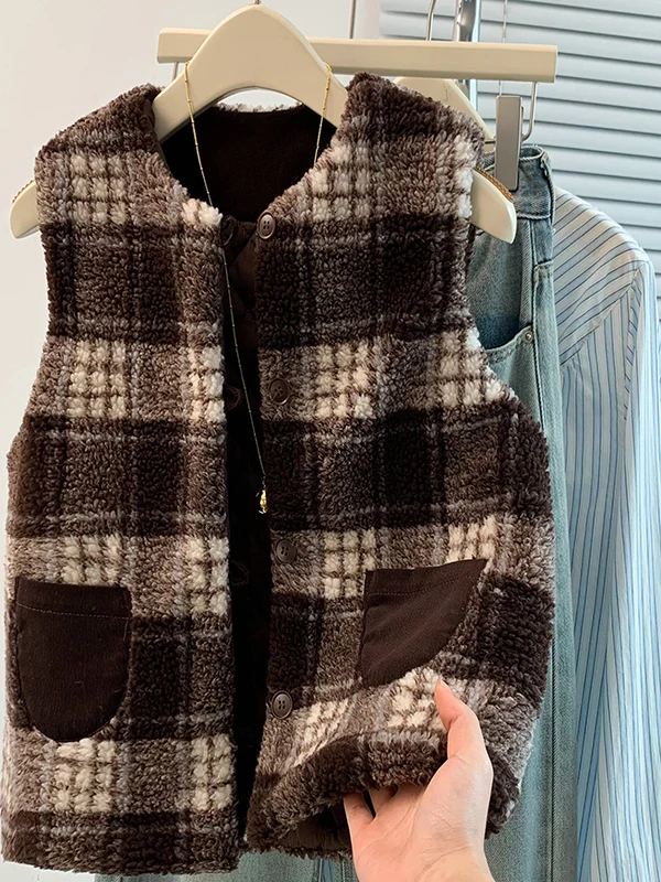 سترة نسائية فضفاضة من فرو الضأن شتاء جديد Sle Cheered Color Blo ملابس خارجية متداخلة الدفء Thiened مستديرة Ne زر واحد #2