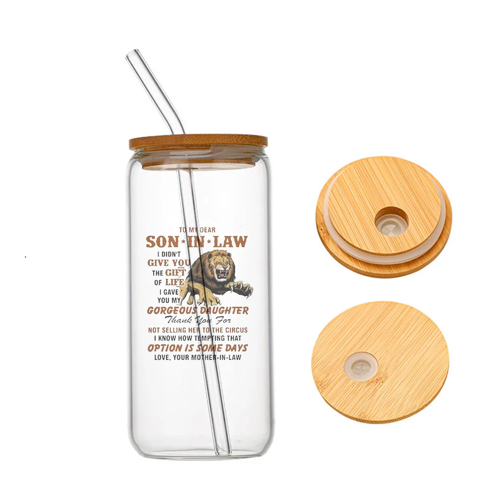 

Lion Father In Law To My Dear Son In Law From Father-In-Law Glass For Heat Resistant High Drinking Cup With Straws Lids 16 oz