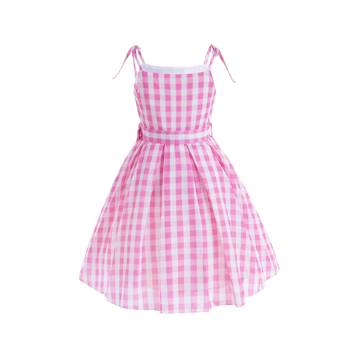 Pink Princess Costume Sleeveless Ball Gown Moive Role Cosplay Dress With Belt Plaid Skirt Halloween Costume Girls Dress Up 2-10T