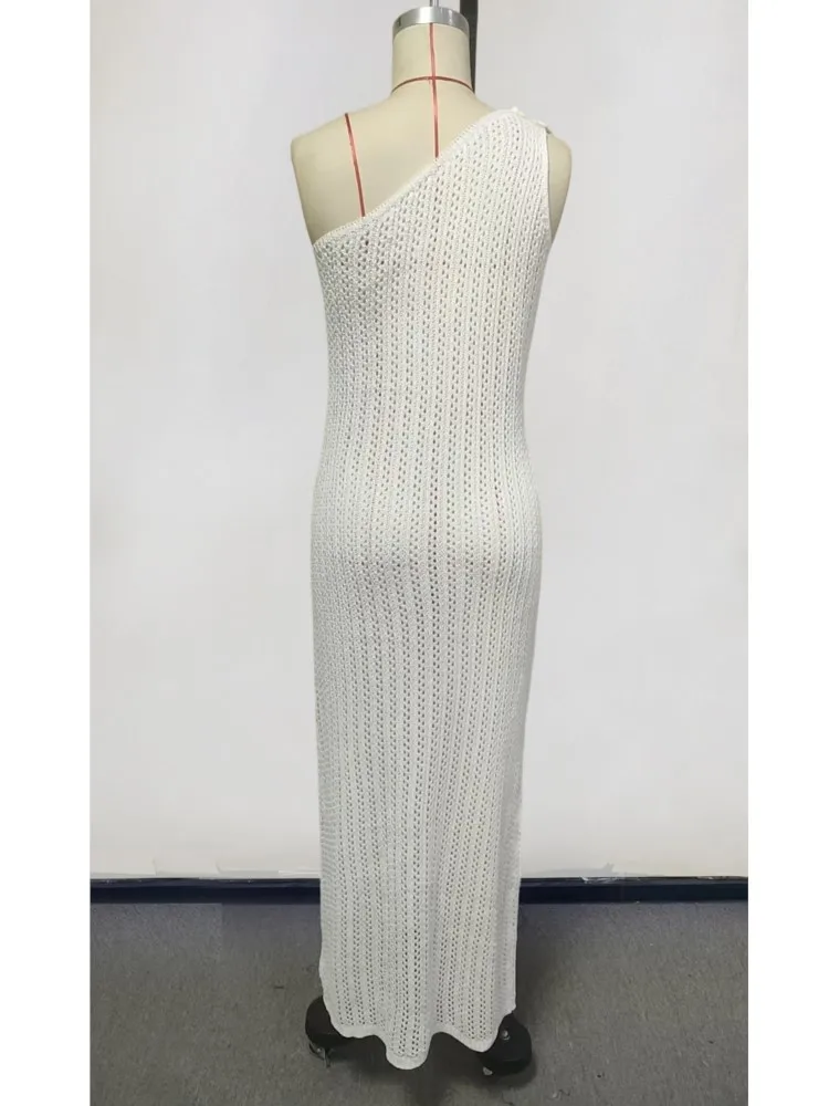 Robe de plage en tricot pour femmes, Sexy, ajourée, asymétrique épaule dénudée, sans manches, Cover-Up pour Bikini, robe de vacances, été, 2026