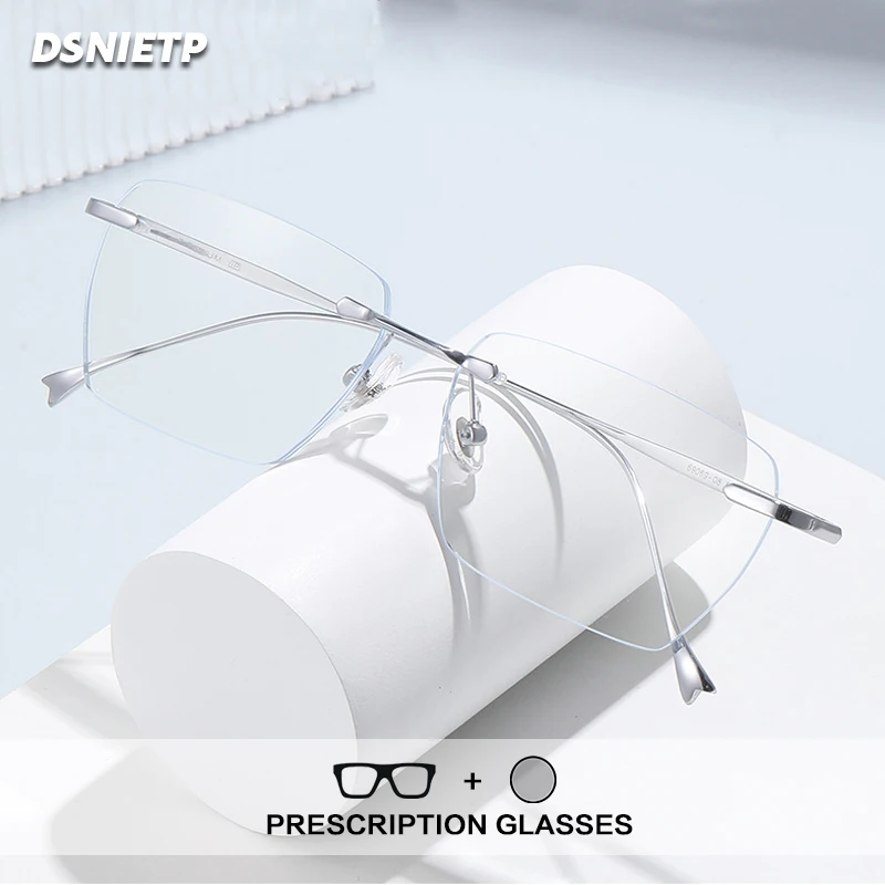 

Модные безрамные очки для чтения, женские квадратные очки с защитой от синего света, очки без оправы по рецепту, мужские фотохромные прогрессивные очки