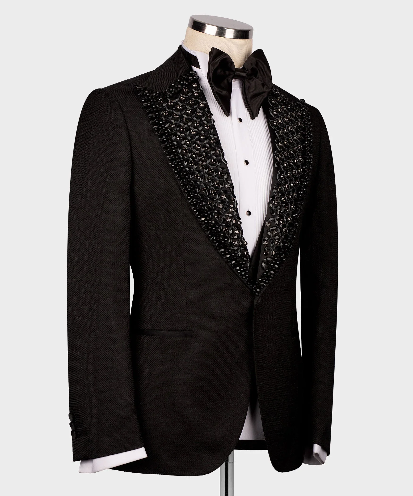 Luxury Crystals Men Suits Set 2 Pcs Black Blazer+Cotton Pant Trousers Wedding Tuxedo Formal Office Groom Prom Jacket Coat