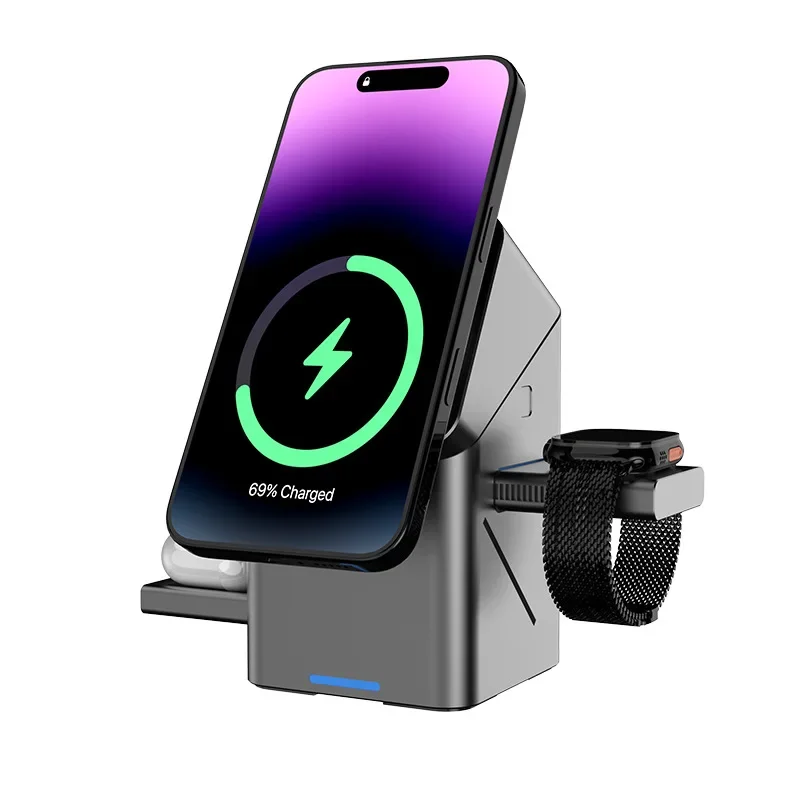 3 in 1 Wireless Charger Rotating Magic Magnetic for Apple Dock Charger for Iphone 16 15 14 13 Pro Max Iwatch Airpods Charger