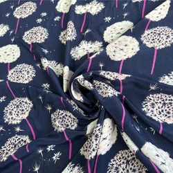 1 meter 100% Mulberry Silk 15 momme Crepe Silk Fabric Blue dandelion Printed 114cm 44