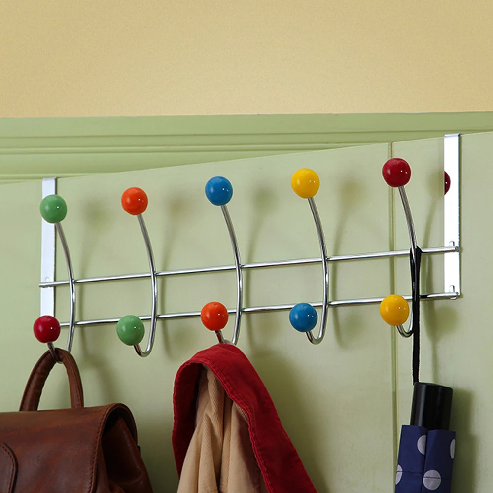 Iron Over Door Coat Hook Door-Back Traceless Hook Clothes Hanger 10 Hooks Kitchen Bedroom Door Rack Towel Holder Hanging Tool view 6