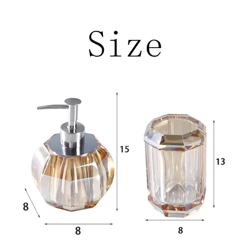 Light Luxury Crystal Glass Bathroom Accessories Set High End Transparent Wash Supplies Toothbrush Holder Cup Shampoo Bottle