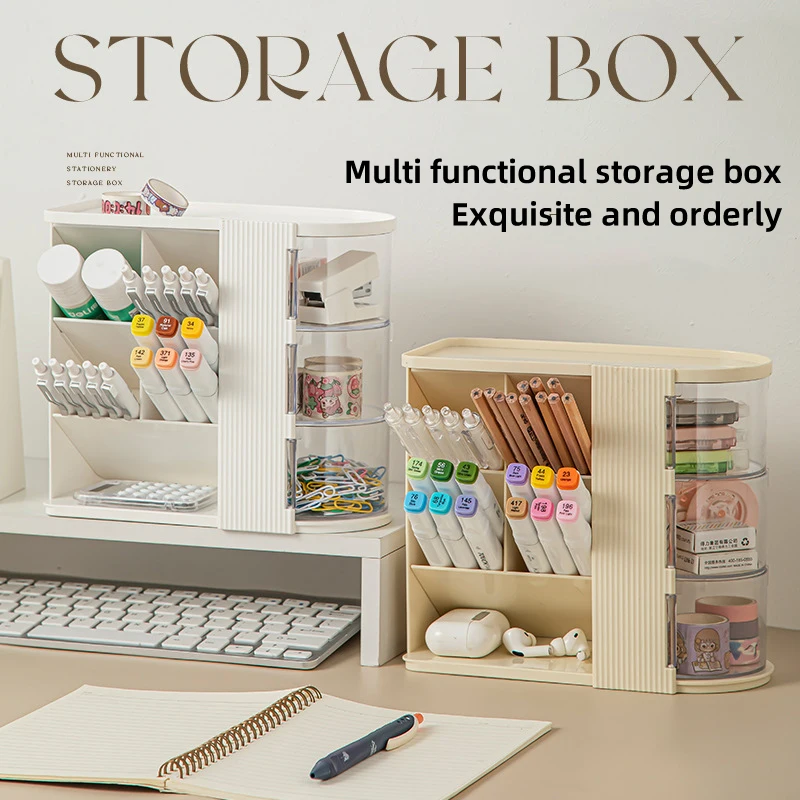 Slanted Insert Desktop Pen Holder Storage Box, Stationery Organizer for Elementary School Students' Desk, Multi-Compartment Kids