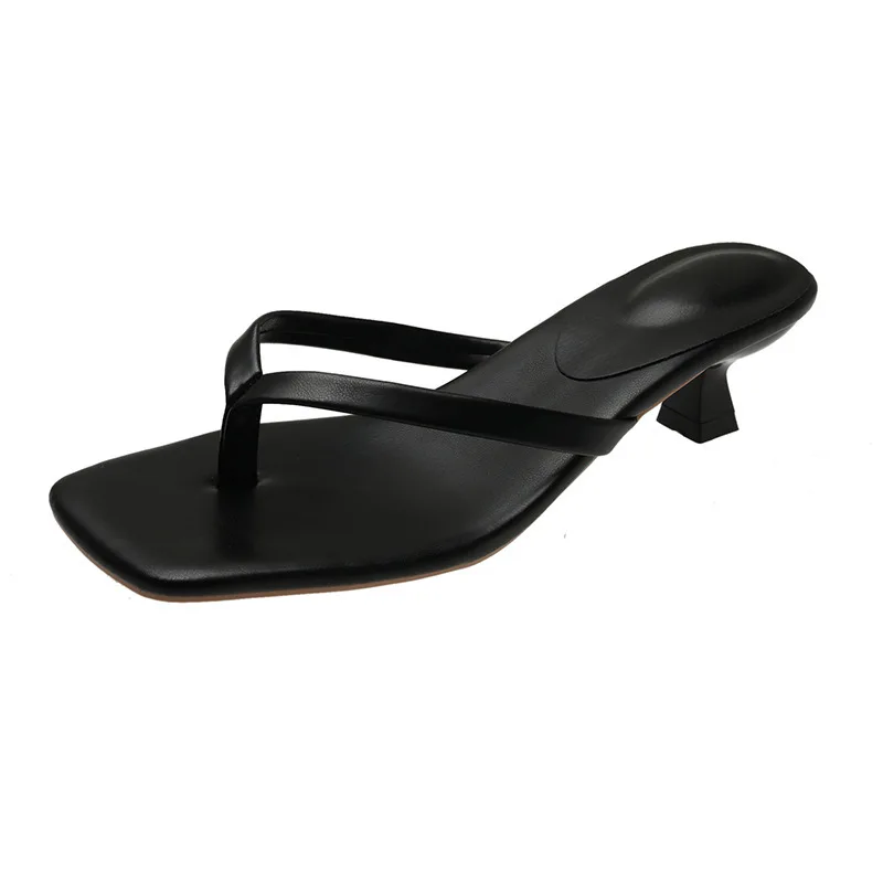 Heeled Thong Sandals for Women Square Toe Heel Mules, Casual Slip-On Dress Sandals