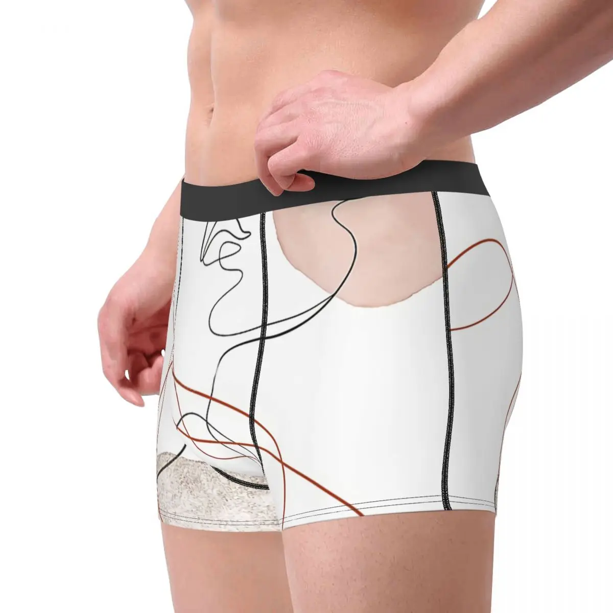 Line Art Blush Gold Pebbles Boho Drawing Abstract Minimal Design Underpants Breathbale Panties Men's Underwear Sexy Shorts